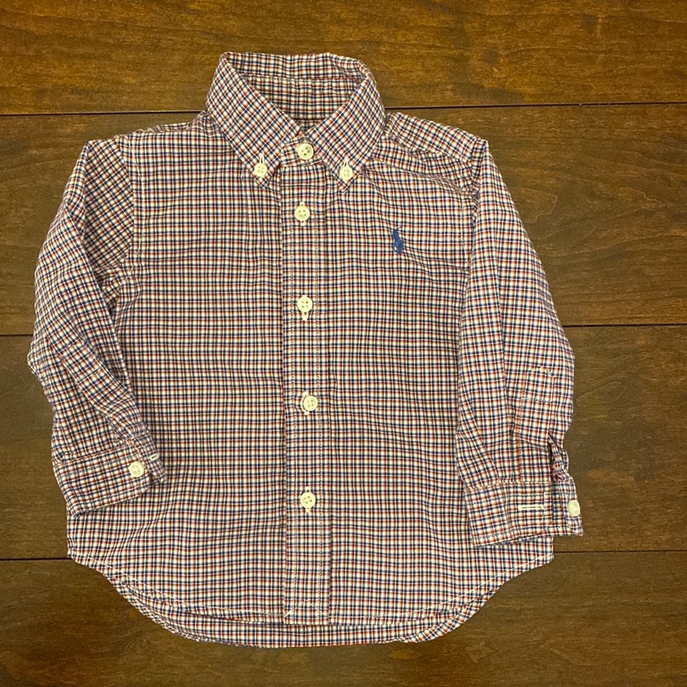 Excellent Used Conditon Baby Boys Ralph Lauren Button Down Shirt size 9 months.